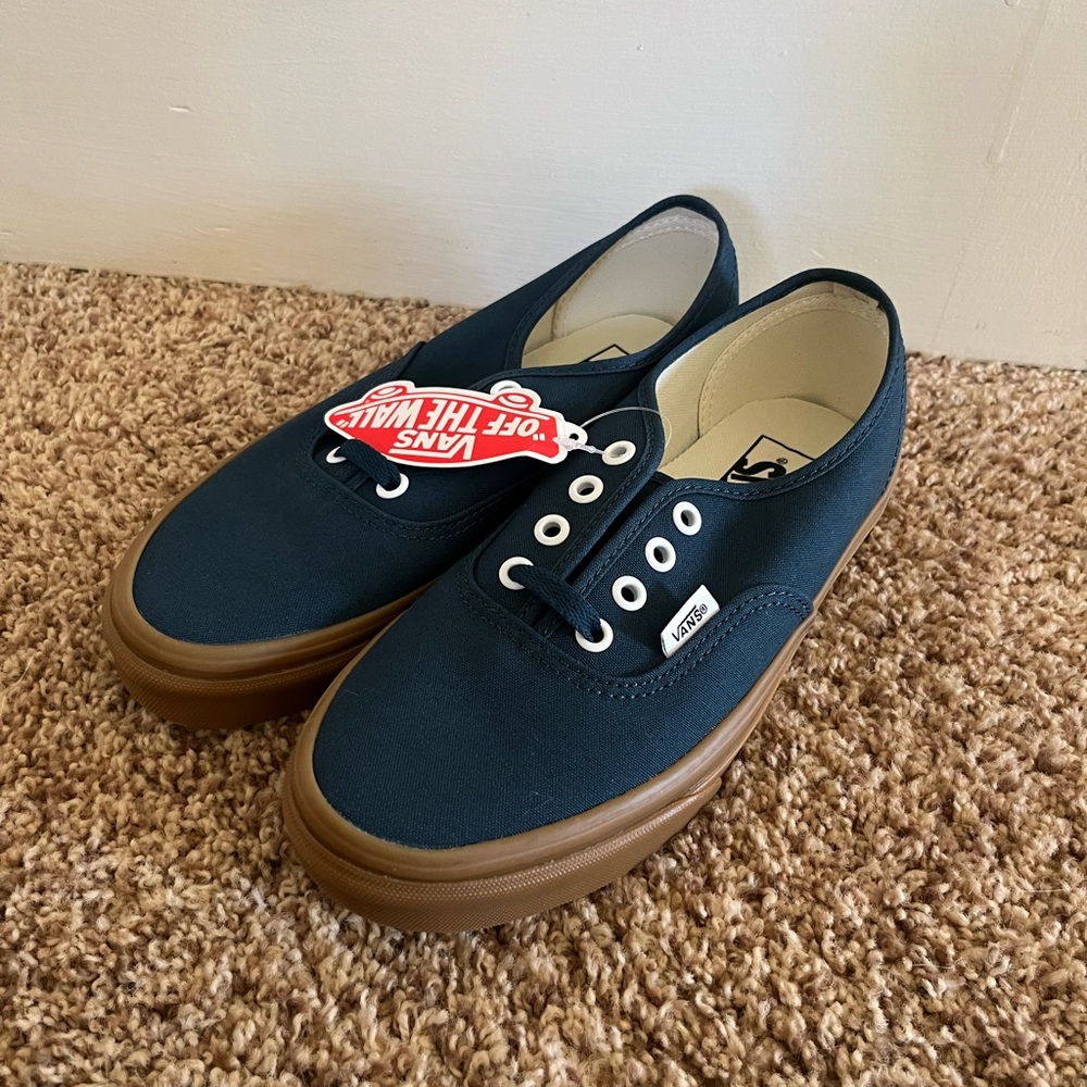 Vans Dark Blue Canvas Shoes with Brown Sole